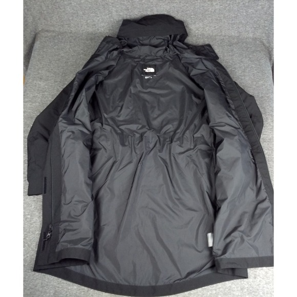 North Face DryVent Trench Rain Jacket Women XXL Black Hooded Elasticized Back - Picture 12 of 16